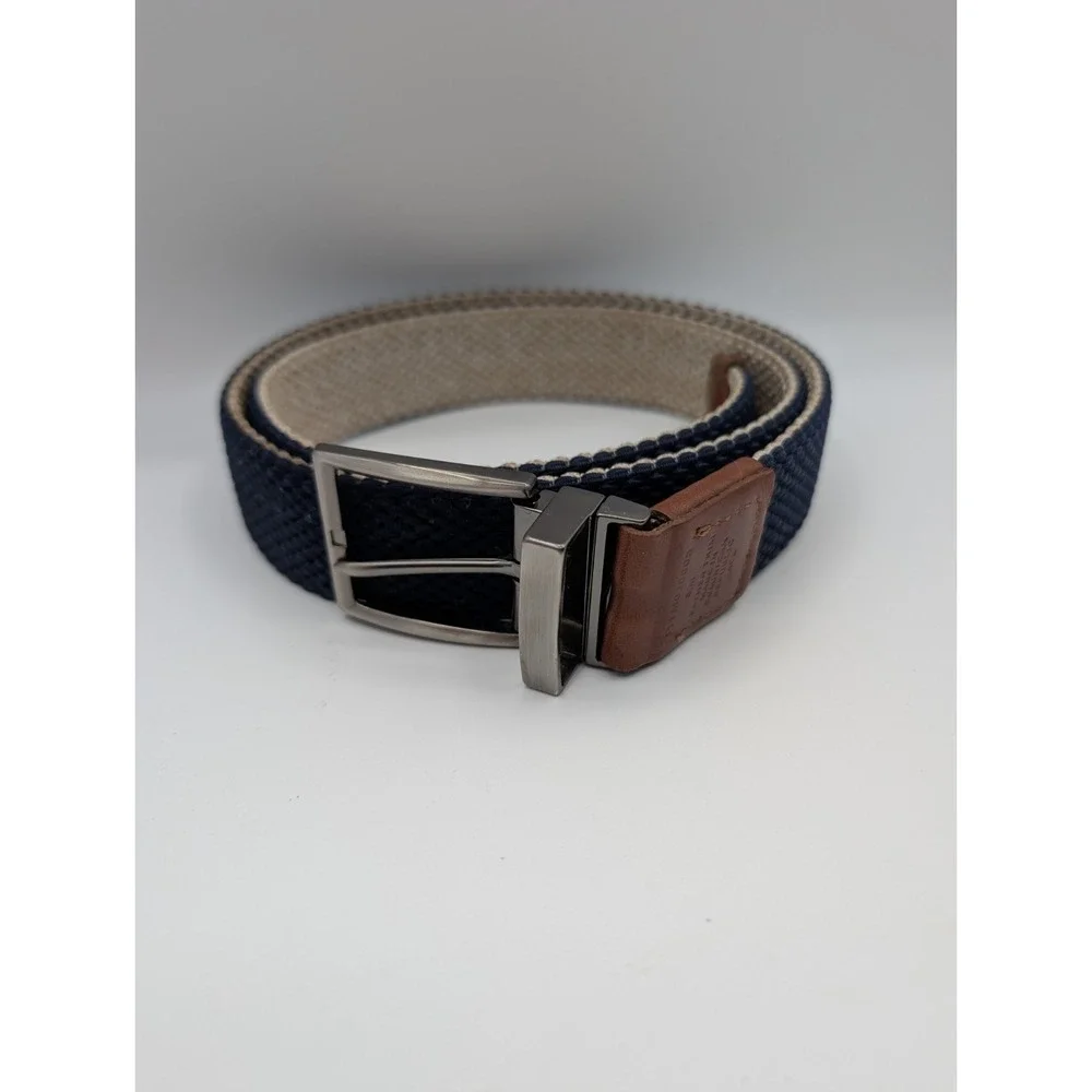 Tommy Bahama Stretch Belt Reversible Blue Tan Size S/M 1.5